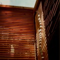 Sauna door, lattice wall and translucent roof
