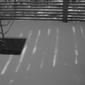 Sauna interior courtyard after snowfall